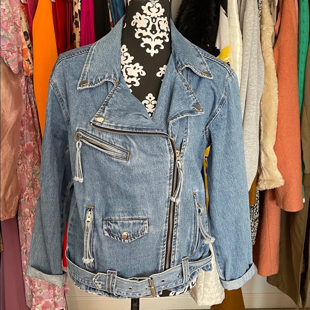 Forever 21 Blue Denim Moto Jacket - Picture 1 of 4